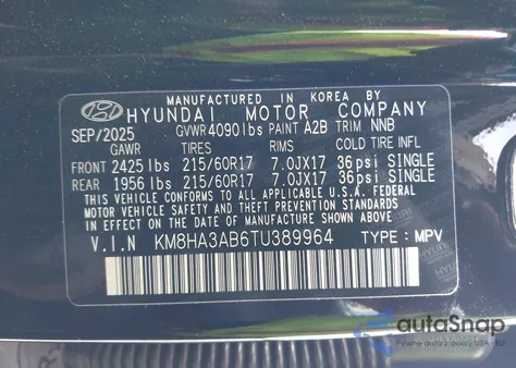 2026 Hyundai Kona Se z USA, uszkodzony, nr VIN KM8HA3AB6TU389964
